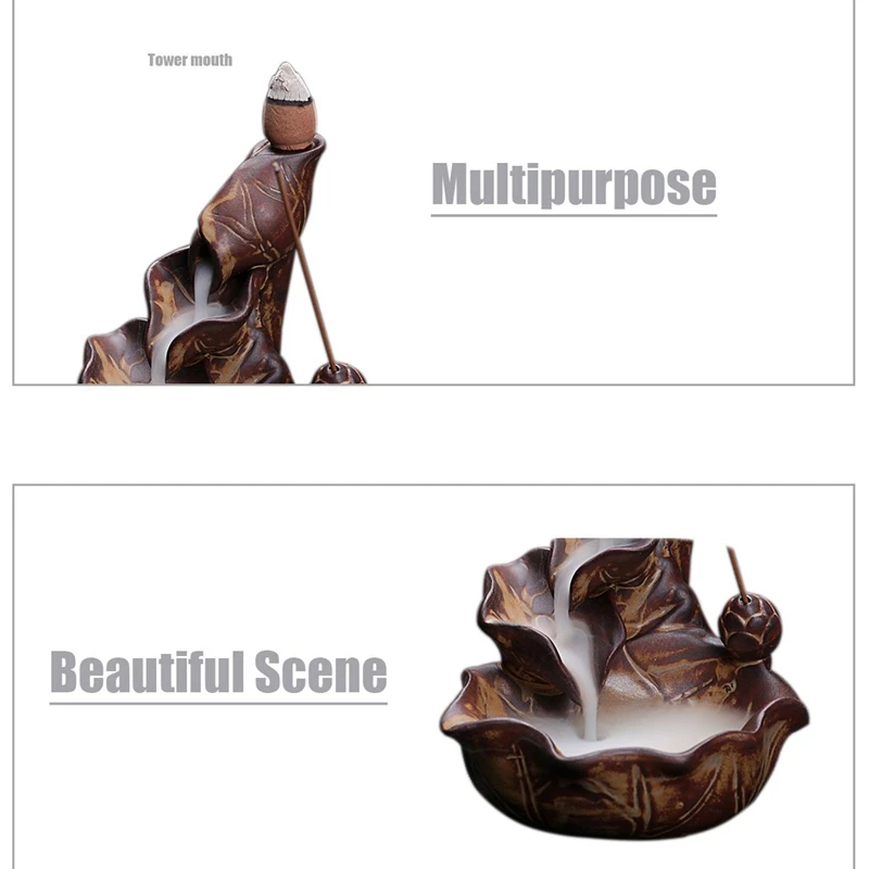 Ceramic Incense Burner Backflow Cones Sticks Holder Porcelain Lotus Pond Censer Ancient Glaze Censer