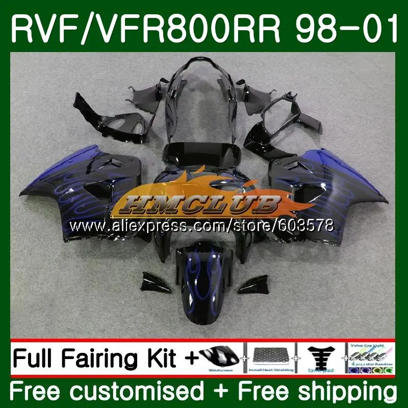 Корпус для HONDA перехватчик VFR800R VFR800RR 1998 1999 2000 2001 87CL. 99 ПВП 800RR 800 RR VFR800 98 99 00 01 обтекателя Синий Пламя