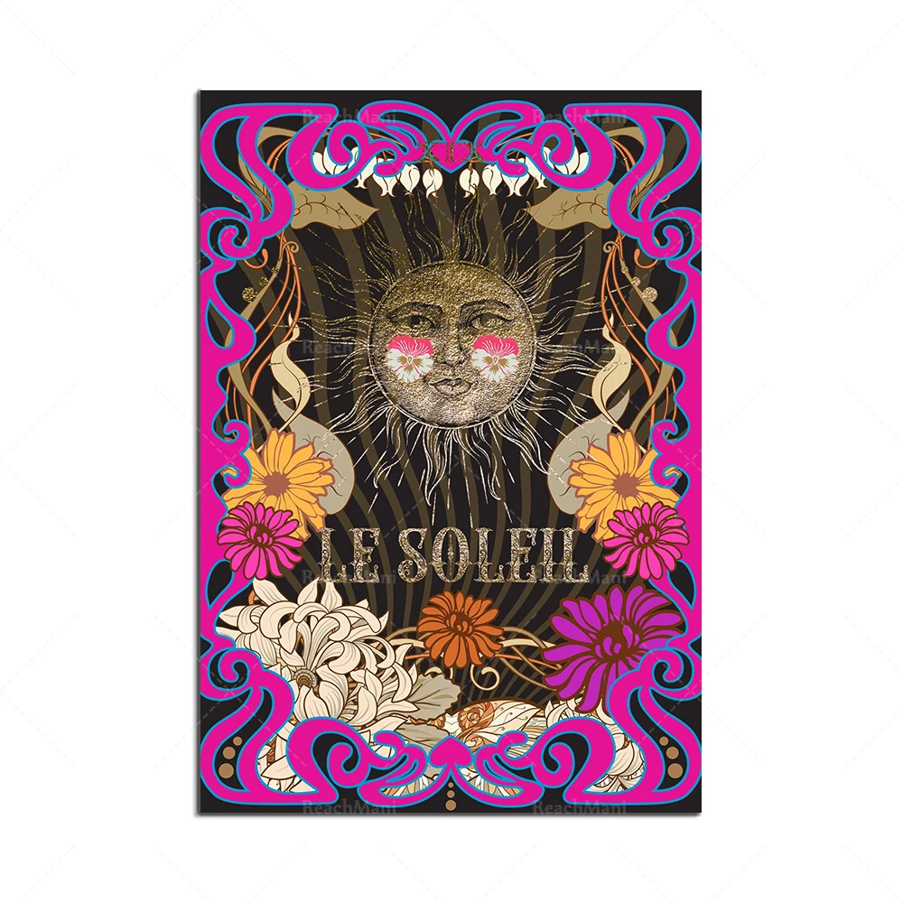 Le Soleil 타로 카드, La Lune 벽 예술, 보헤미안 캔버스 그림 포스터, 히피 북유럽 침실 거실 장식