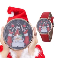Женские часы фестиваль красный Санта Клаус женские рождественские кварцевые часы с узором женский ремень из натуральной кожи настольные часы Reloj Mujer#917