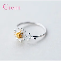 Personality Vintage Finger Jewelry 925 Sterling Silver Daisy Flower Rings Adjustable for Women Girl Opening Rings