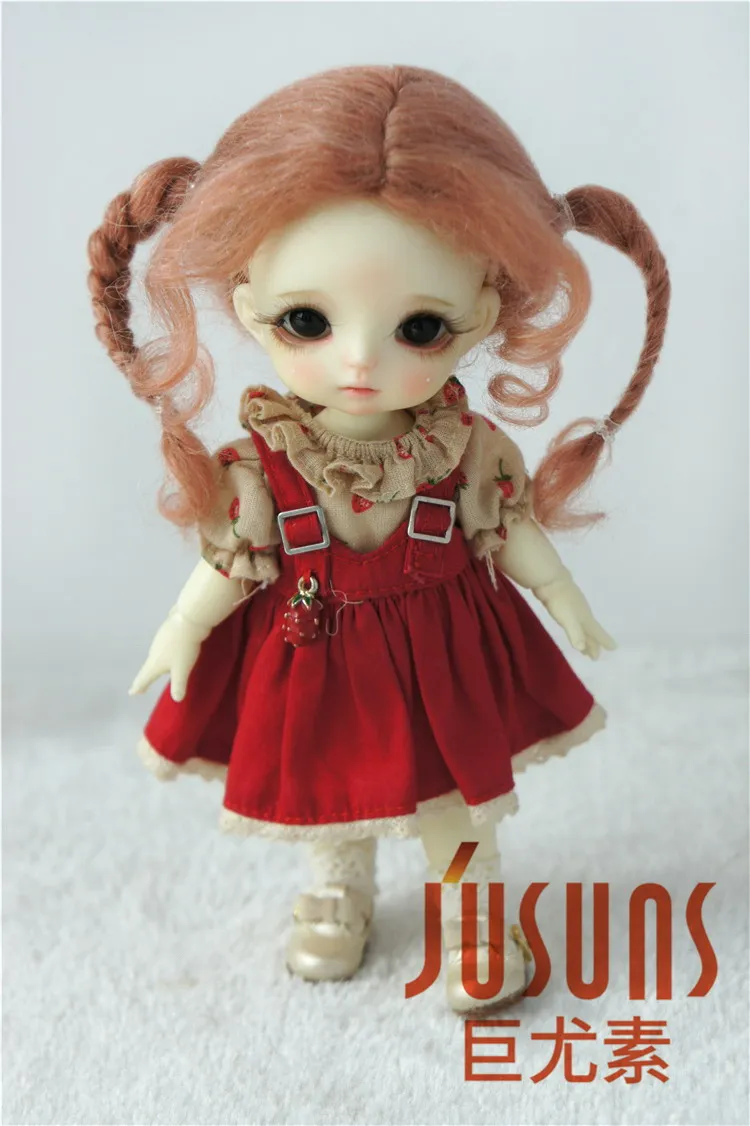 JD556 1/8 прекрасный BJD мохеровый парик для 5-6 дюймов Куклы Мягкие кукольные волосы в две косички модная коллекция кукол - Цвет: Dark Pink