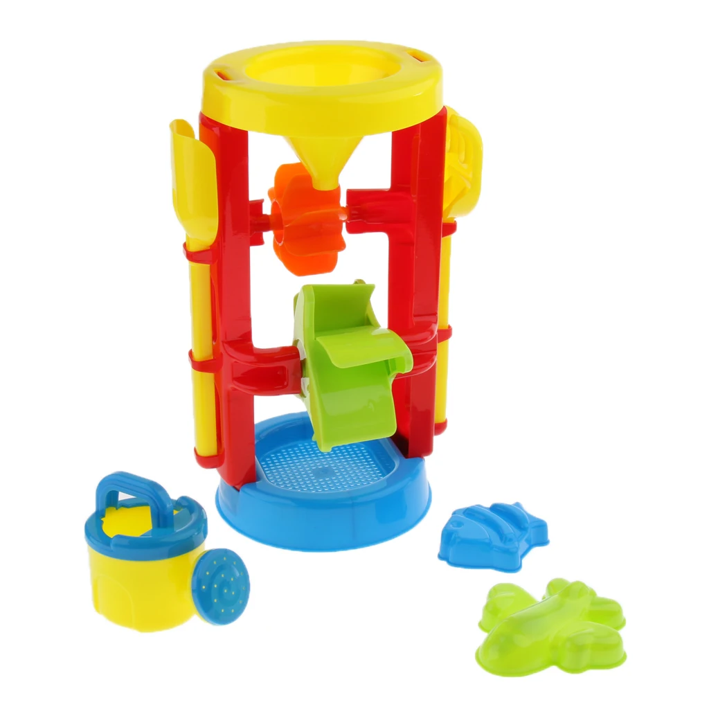 6pcs Beach Sand Toys Set - Water Wheel, Water Can, Shovel, Rake and Sand Molds - Kids Summer Garden Lawn Outdoor Toy Gift