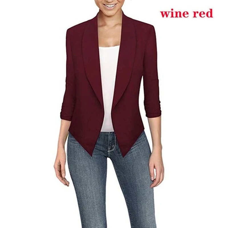 wine red Женский блейзер с длинным рукавом, женский пиджак, Женский блейзер, розовый, синий, белый, черный кардиган, Осенний - Цвет: wine red