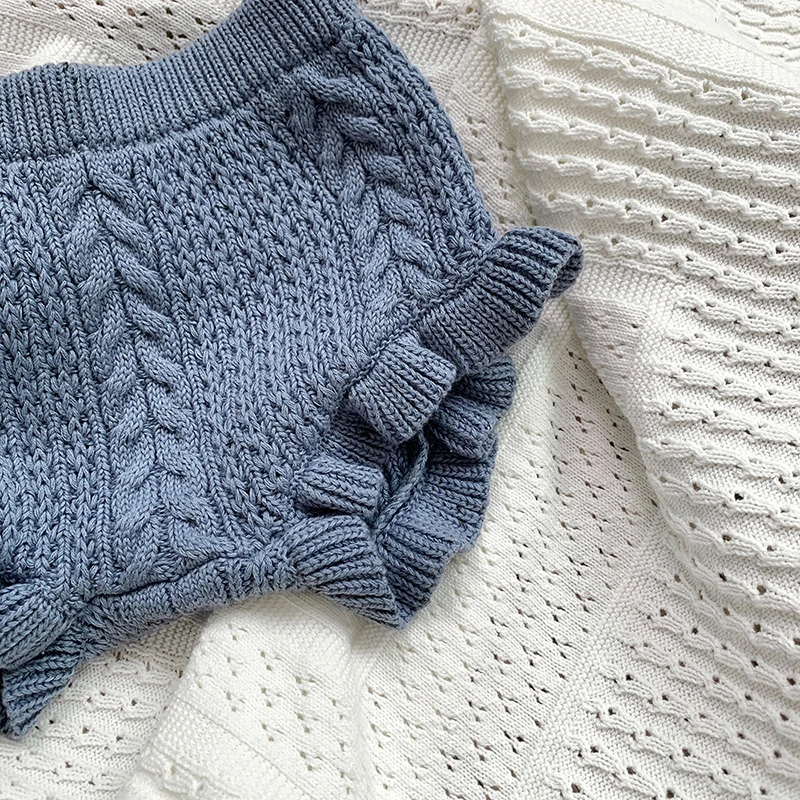 Autumn Spring Kids Knitting Princess PP Shorts Solid Color Ruffle Edge Lovely Knitting Shorts Pants Baby Girls