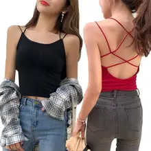 

80% HOT SALES !!! Sexy Women Stripe Sleeveless Slim Cross Back Crop Top Spaghetti Strap Vest