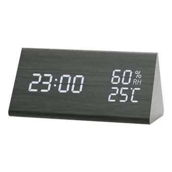

Digital Clock Wooden LED Alarm Clock Table Sound Control Electronic Clocks Desktop USB Humidity and Temperature Home Room Decor