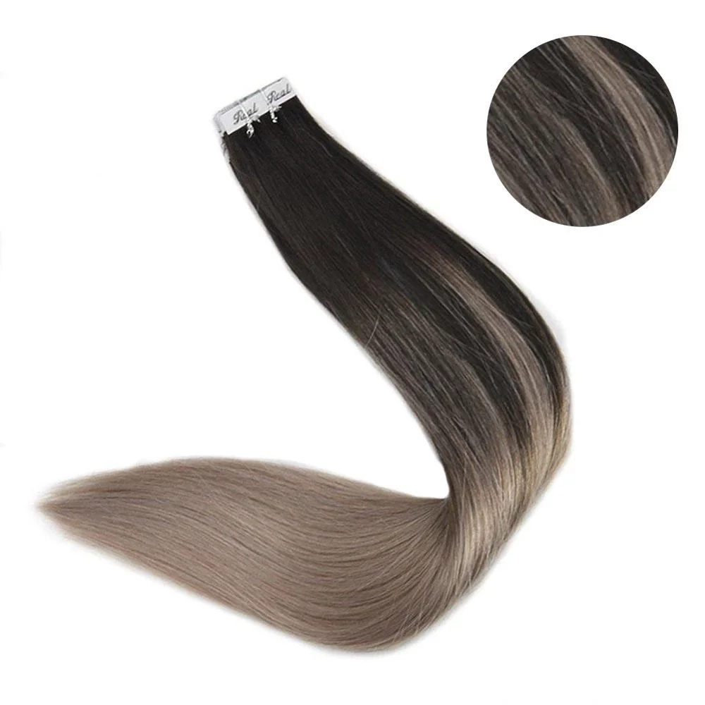 Полный блеск Balayage цвет омбер человеческие волосы на ленте для наращивания 20 шт 50 г блонд коричневый лента для наращивания машина сделано remy - Цвет: 1b 18