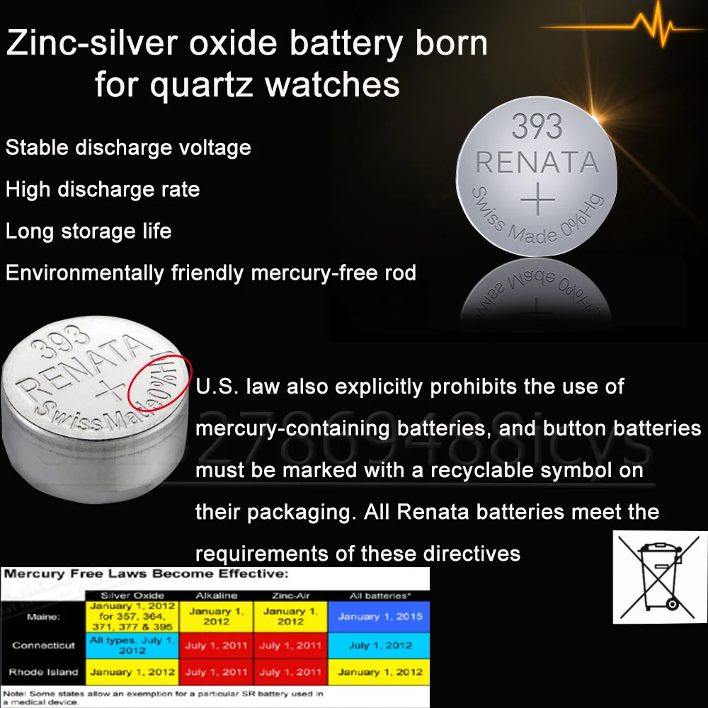 Original RENATA 393 SR754SW 193 AG5 LR754 LR48 1.55V Silver Oxide Watch Battery Long Lasting Swiss Made Toys Button Coin Cell battery pack for camping