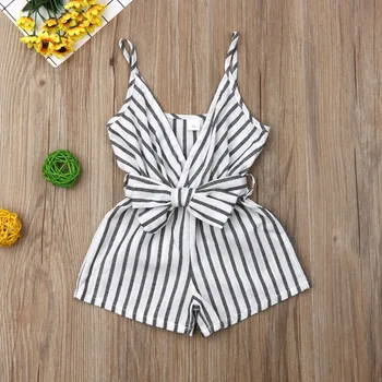 

Emmababy Summer Newborn Baby Girl Clothes Sleeveless Striped Bowknot Strap Romper Jumpsuit One-Piece Outfit Sunsuit Clothes