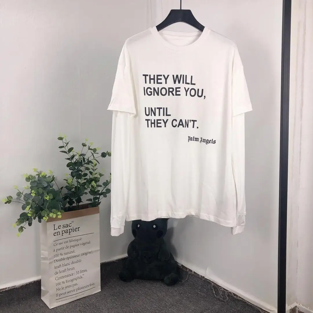 

2020SS palm angels t shirts butterfly print fake two pieces real tags t shirts men women streetwear hip hop palm angels t-shirt