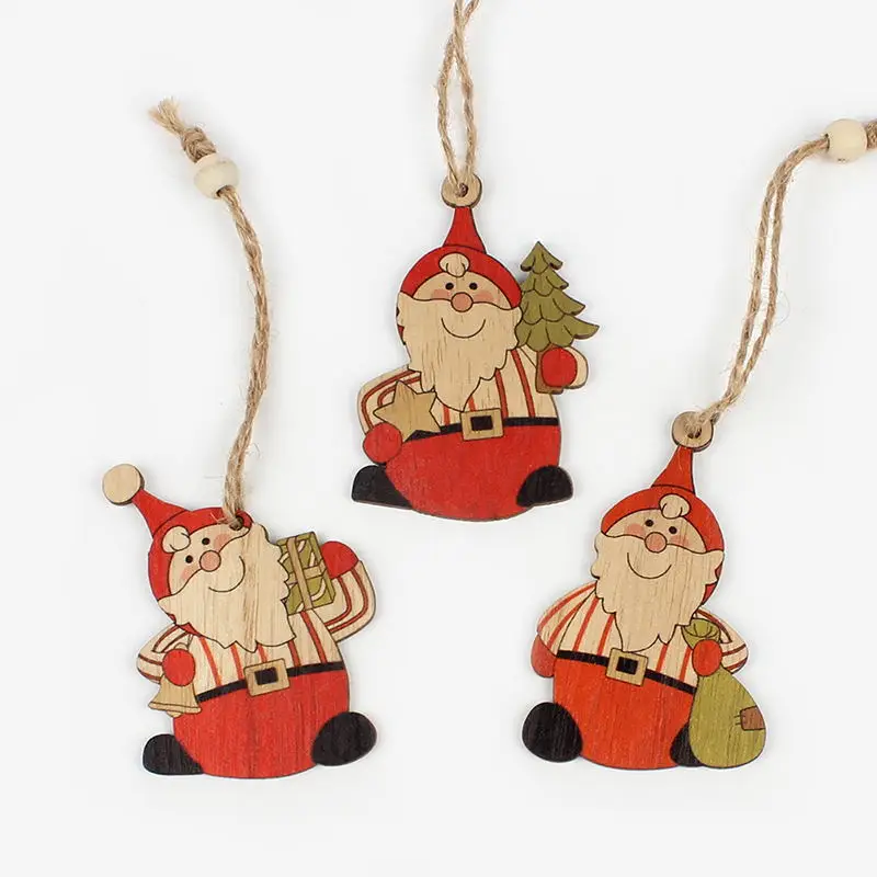 HUADODO 3Pcs Santa Claus Christmas Pendants Ornaments Wooden Craft for Christmas Tree Hanging Party decoration Kids toys - Color: Retro Santa mixed