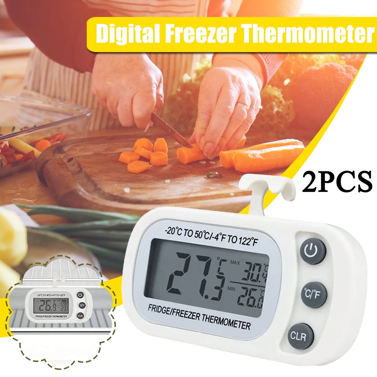 2PCS LCD Display Refrigerator Thermometer Digital Fridge Freezer Waterproof  Gift