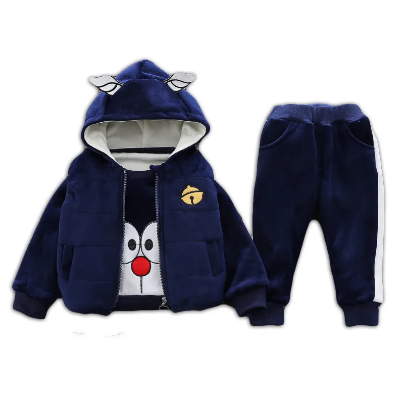 Комплекты одежды с героями мультфильмов для маленьких мальчиков и девочек зимний теплый жилет, пальто+ толстовка+ штаны, комплект из 3 предметов, детский спортивный костюм для малышей