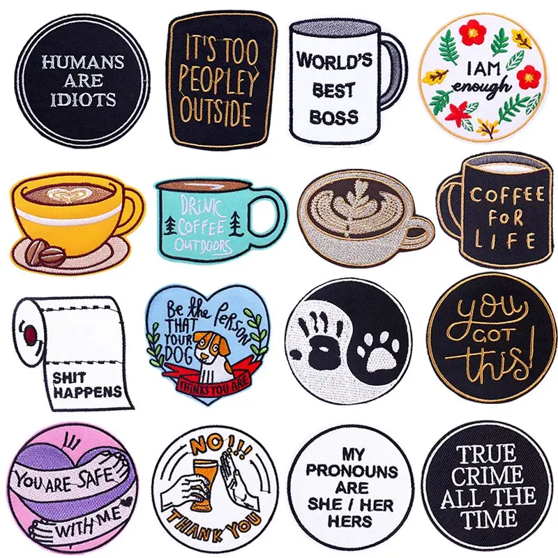 

Punk Stripes Fusible Patch Iron On Embroidered Patches For Clothing Hippie Clothes Letter Applique Stickers Cartoon Jeans Badge