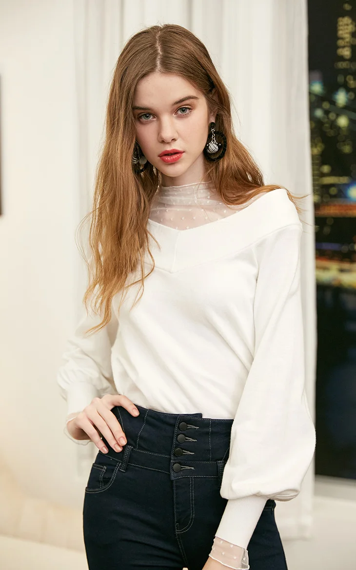 Vero Moda женские загнутые манжеты вырез лодочкой с открытыми плечами вязанные рукава | 318424522