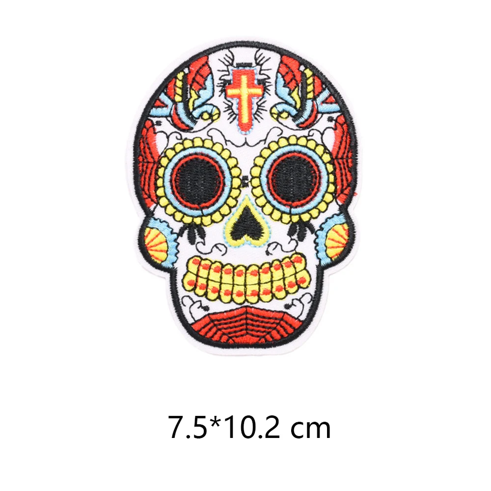 Skeleton Skull Patches For Clothing Badges Goth Gothic Embroidered Appliques Sewing Iron On Patch Tranfer Sticker For Clothes