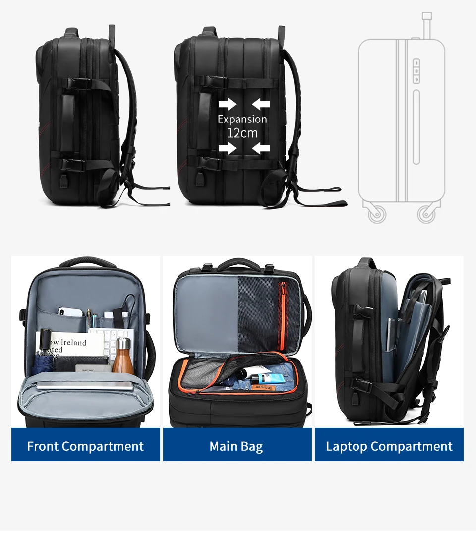 men's pvc waterproof usb charging male laptop casual travel bag