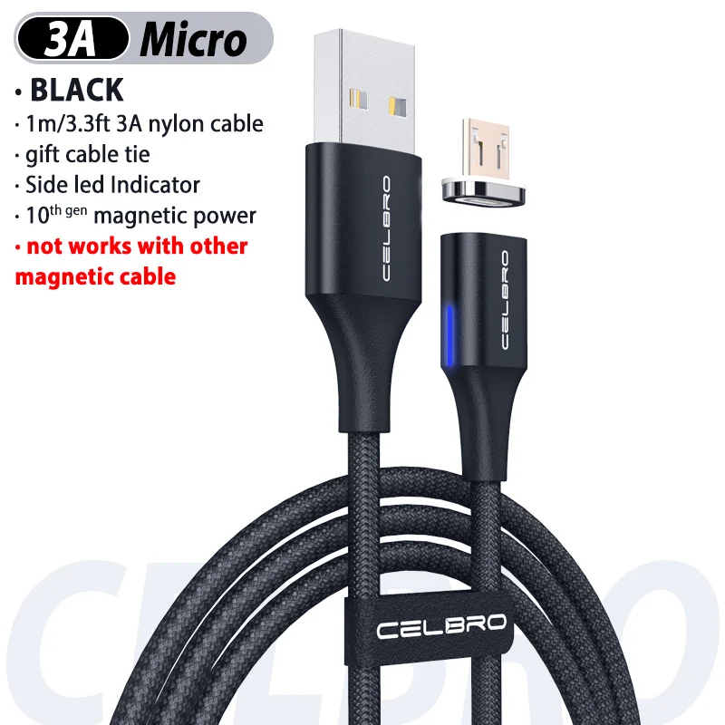 Магнитный usb-кабель для зарядки 5A/3A Tipe c mi cro Usb Cavo Magnetico быстрое зарядное устройство магнитный кабель для xiaomi mi a3 huawei - Цвет: black for mirco