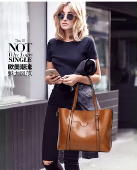 

2020 European and American fashion handbags wax oil retro handbag diagonal large capacity tote bag lady big bag