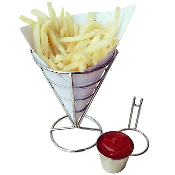 

Stainless Steel French Fry Stand Cone Basket Holder For Fries Fish And Chips And Appetizers Home Tool
