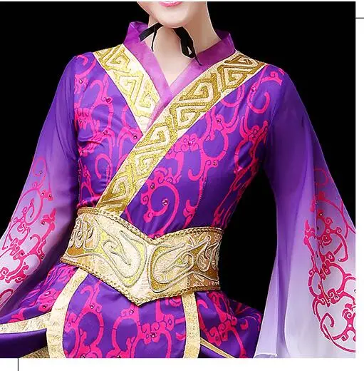 Hanfu женское элегантное и постепенное изменение цвета классическое Танцевальное представление древнее китайское винтажное платье феи Тан