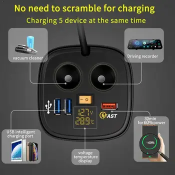 車のカップホルダーのシガーライター電圧計12 5vのusbソケット充電器ディスプレイ温度12v充電器電圧QC3.0 usb車高速cha