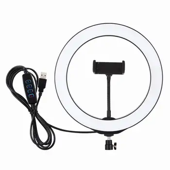 

10" Selfie Ring Light With Phone Holder 360-degree Rotatable Ball Head Stabilizer Dimmable USB Ring Light Photography Streaming