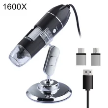 

1600X USB Adjustable Digital Microscope 3 in 1 Type-C Micro Handheld Portable 8 LEDs Zoom Magnifier Electronic Endoscope