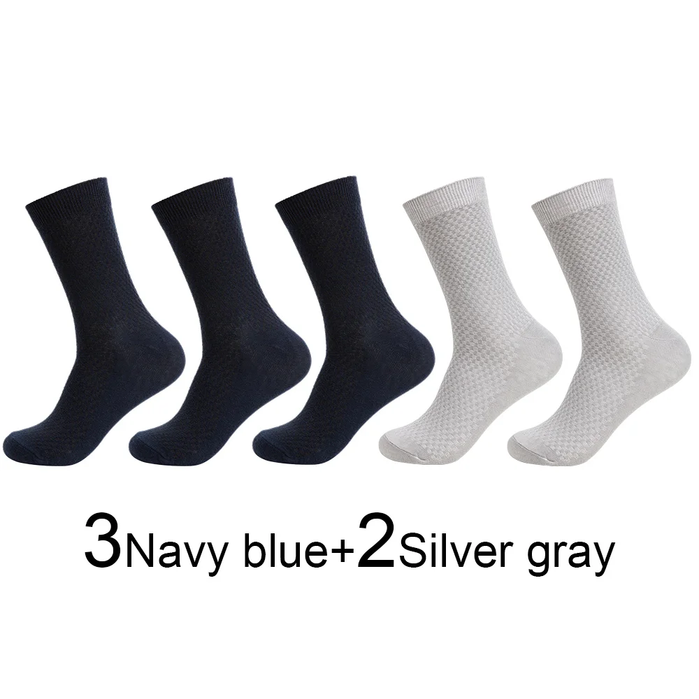 5 Pairs Bamboo Fiber Men's Socks Autumn Winter Deodorant Business Socks Men Long Size EUR 40-46 High Quality - Цвет: 14