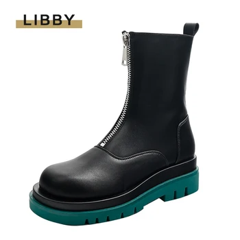 

Fashion autumn women's boots black zipper shoes round toe motorcycle boots green ladies platform shoes ladies casual shoes 2020