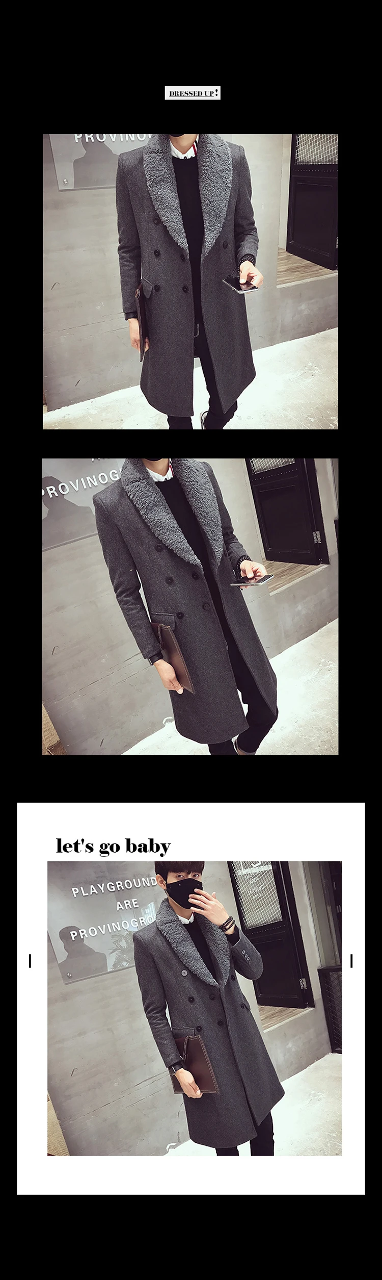 Тренч мужской зимний модный меховой воротник мужское длинное пальто модные декоративные карманы двубортное зимнее пальто для мужчин XL 3XL