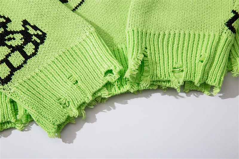 Hip Hop Pull Homme Green Oversize O-Neck Sweater Men
