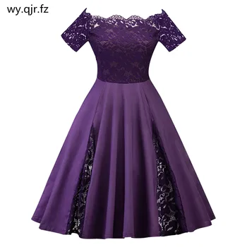 

SZSY-2011#Plus size Boat Neck lace short Bridesmaid dresses party prom dress gown prom wholesale graduation Fat girls Dark blu