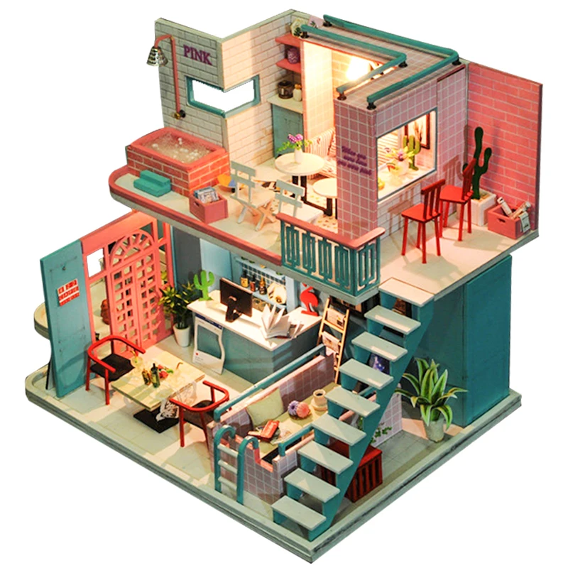 K34 Muñeca casa miniatura DIY casa de muñecas con muebles de casa de madera juguetes para niños Regalo de Cumpleaños A066 - Цвет: K34