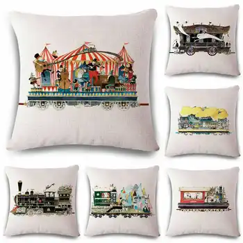 

Cartoon Train Pattern Pillowcase Textile Cotton Linen Pillow Case Covers Pillow for Home House Office Sofa Room Decor