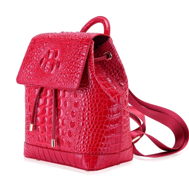 New Real Cowhide Crocodile Pattern Women Backpack Fashion Women Genuine Leather Backpack Luxury Famous Brand Female Bag 6