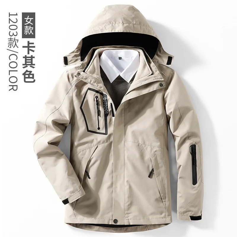 8XL зимняя 3 в 1 ветрозащитная походная куртка для кемпинга походная куртка для мужчин и женщин камуфляжное пальто большого размера для рыбалки и охоты - Цвет: female Khaki