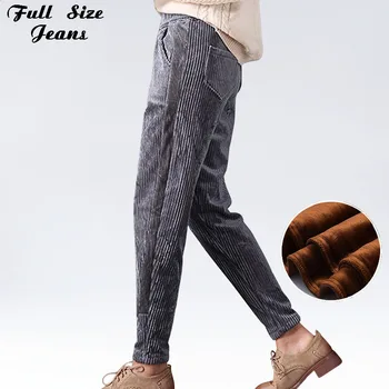 

Plus Size Side Stripe Women Corduroy Harem Pant 3Xl 4Xl Boyfriend Style Loose Casual Hip Pants Winter Baggy Trousers