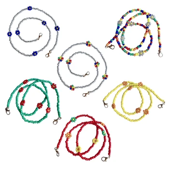 

Bohemian Handmade Colorful Beaded Face Mask Holder Chain Rainbow Flower Jewelry Necklace Eyeglass Anti-Lost String Strap
