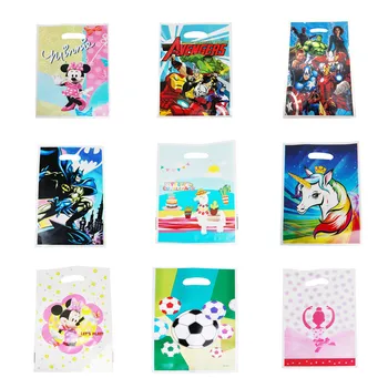 

50pcs Loot Bag Mickey Minnie Mouse Unicorn Alpaca Football Avengers Plastic Gift Bags Girl Birthday Party Supply Wedding Decor