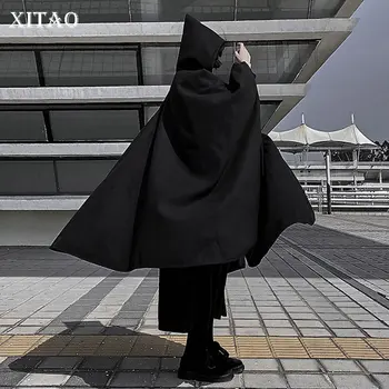 

XITAO Pleated Black Trench Women Fashion New Wide Waist Long Plus Size Full Sleeve Small Fresh Minority Loose Coat DMY1531