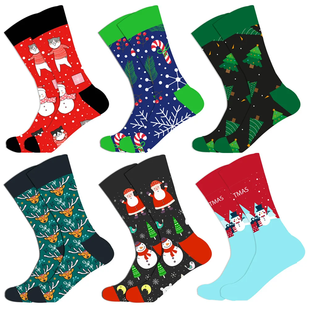 

1 pair autumn and winter warm men's Christmas socks funny Santa Claus elk snowman candy cat dog pattern Christmas man socks