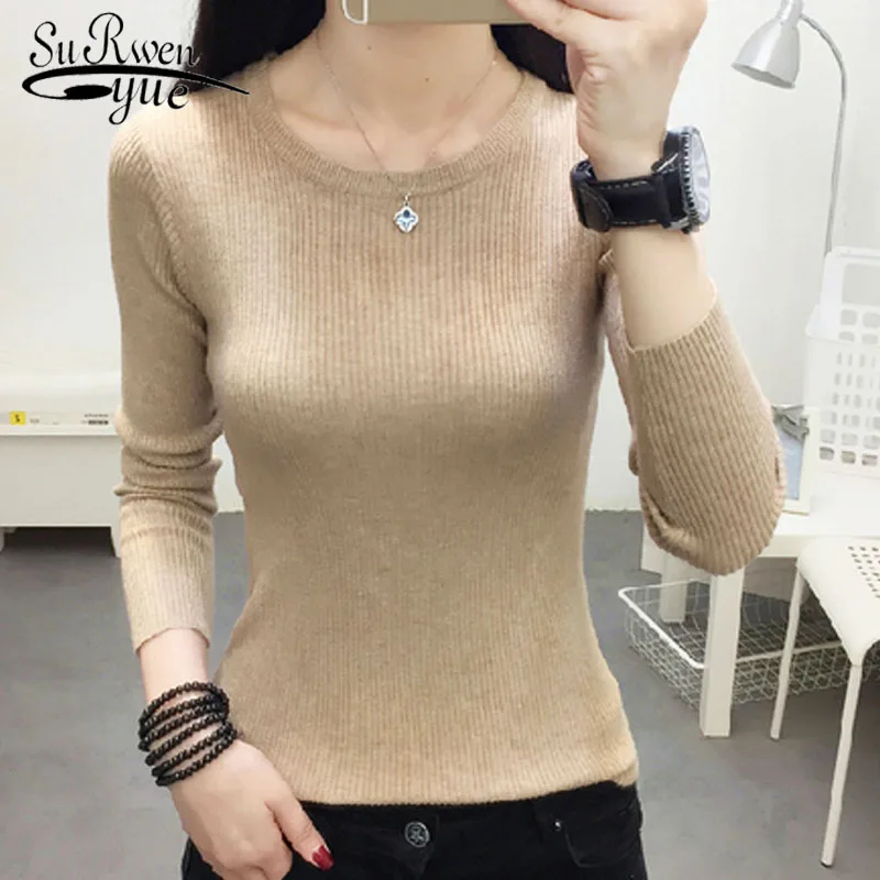 Women Sweater 2019 Long Sleeve O-neck Knitted Sweater Solid Color Soft Winter Sweater Thin Casual Pullover Sweater Women 5800 50