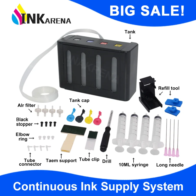 

INKARENA Ciss For HP Continuous Ink System Tank for HP 123 122 301 302 304 121 21 22 140 141 650 652 XL Deskjet 2130 Cartridge