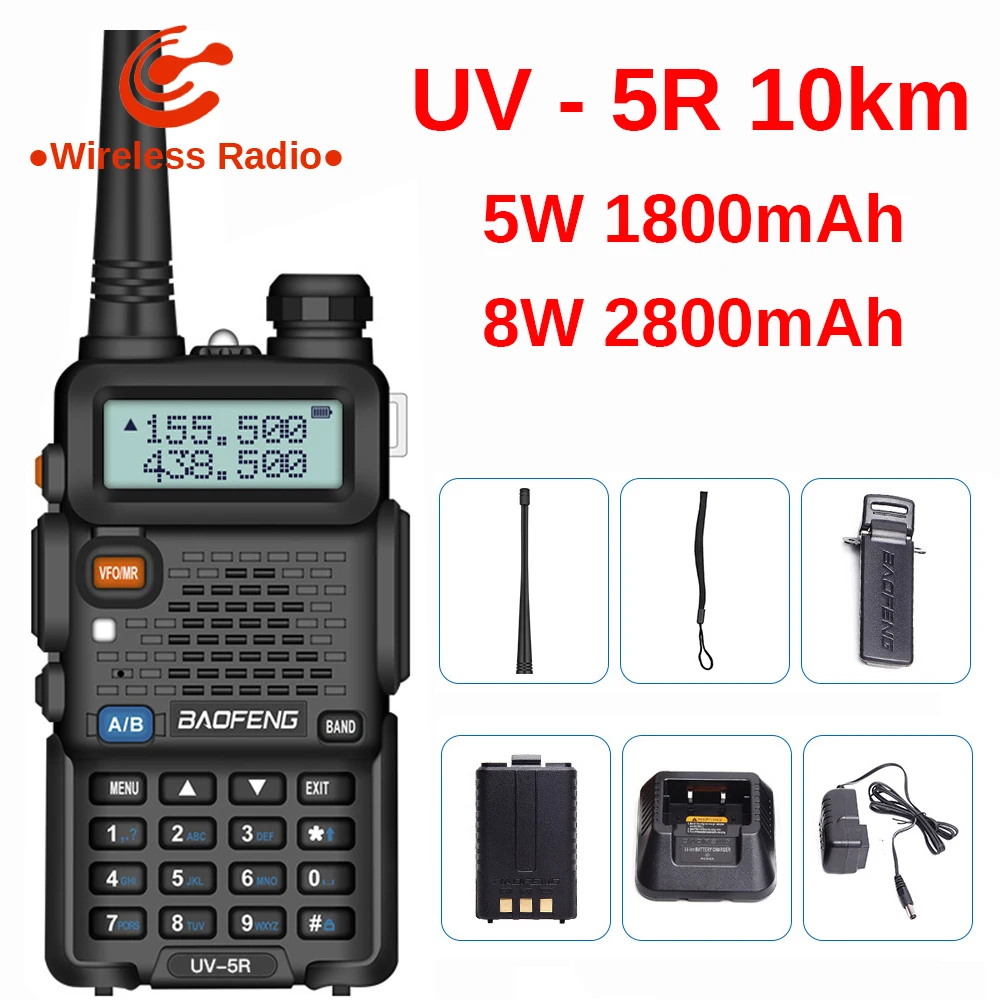 Baofeng UV 5R Walkie Talkie 10km UV5R CB Radio 8W 128CH VHF UHF Dual Band Baofeng UV-5R Two Way ham Radio comunicador scanner