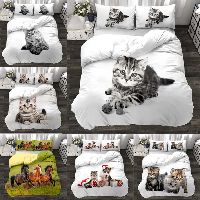 

3D Cat Print Duvet Quilt Cover Bedding Set Duvet Cover Set With Pillowcase Microfiber Bed Set Home Textiles For Adults