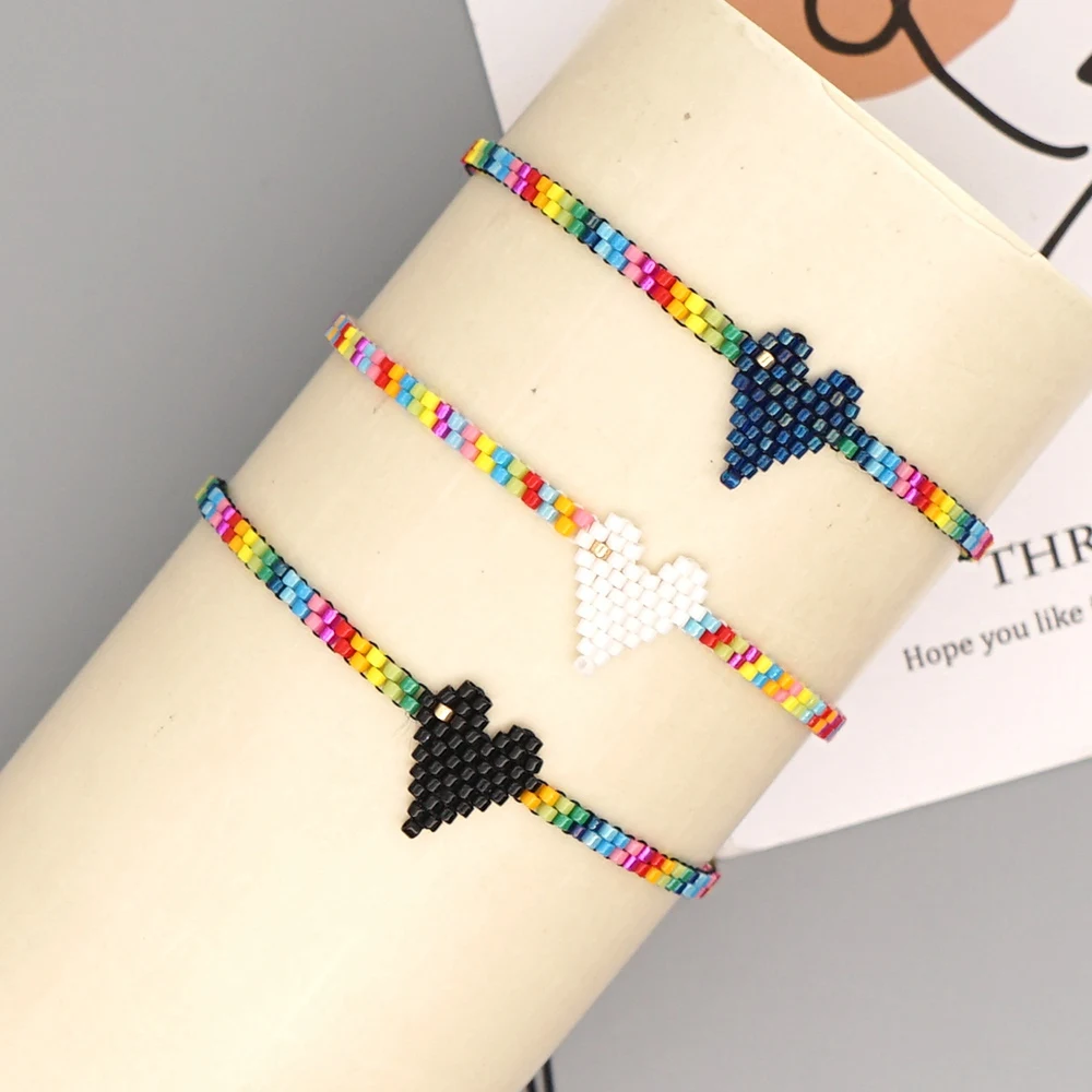 

Go2Boho Heart Bracelets for Girl Gift Bohemian Miyuki Bracelet Female 2020 Boho Rainbow Women's Jewelry Colorful Beads Jewellery