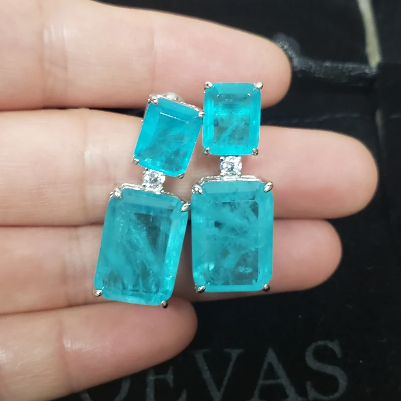OEVAS 100% 925 Sterling Silver Paraiba Tourmaline Gemstone Drop Earrings For Women Sparkling Engagement Party Fine Jewelry Gifts