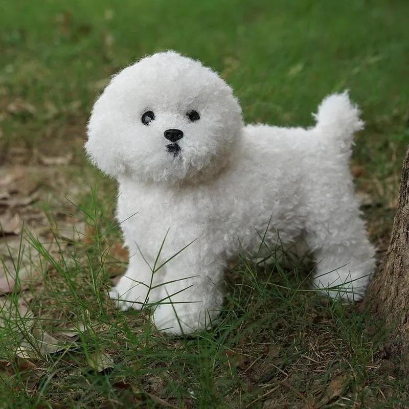 

Realistic Plush Teddy Dog Doll For Kids Stuffed Toys Lovers Simulation Model Animal White Curling Dog Pet Home Decoration